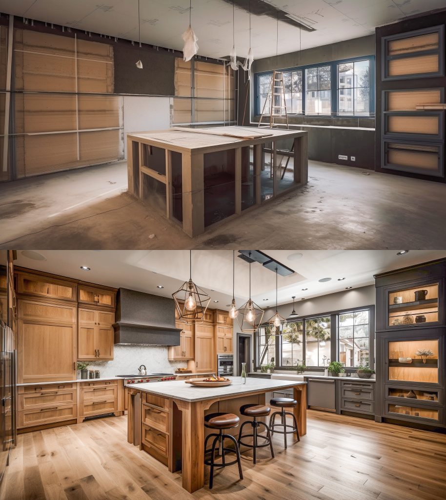 before and after of luxurious kitchen